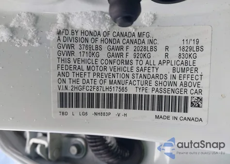 2020 Honda Civic Sport из США, поврежденный, VIN 2HGFC2F87LH517565